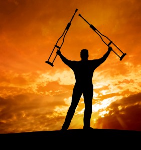 triumphant disabled man